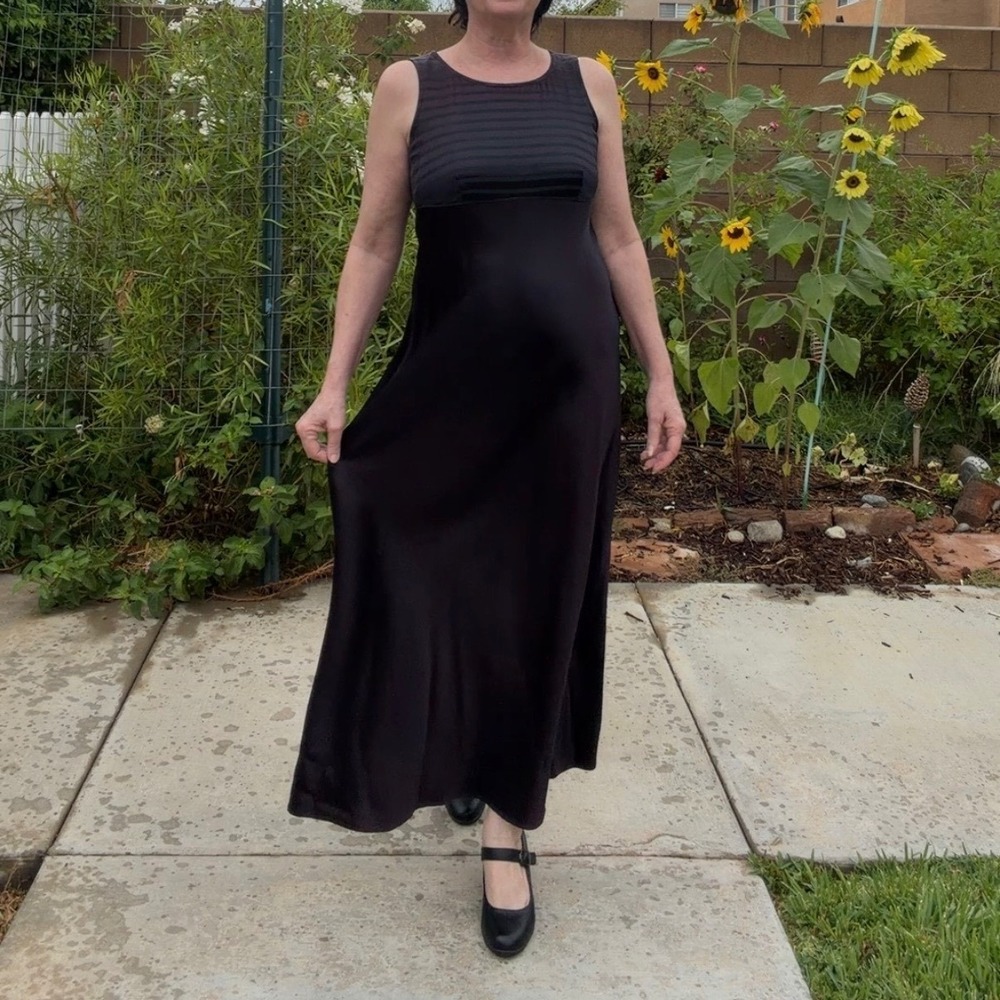 Vintage 80s 90s Black Maxi Dress 7/8 Sleeveless Striped Bodice All That Jazz